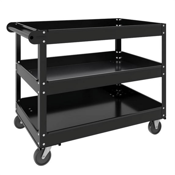 Pemberly Row 3 Shelf RTA Metal Utility Cart 30" D x 16" W x 32" H in Black