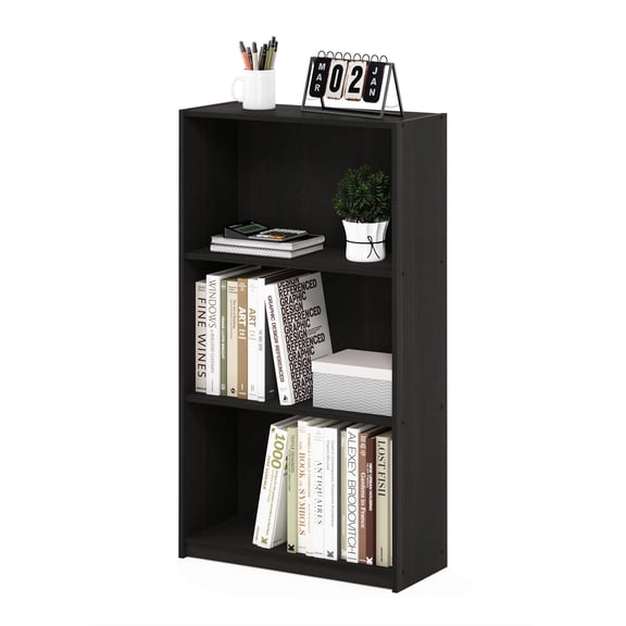 Pemberly Row 3-Tier Bookcase Storage Shelves in Dark Espresso