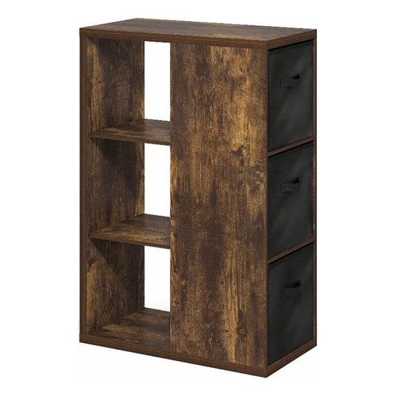 Pemberly Row 3-Tier Bookshelf Organizer with Bins in Amber Pine