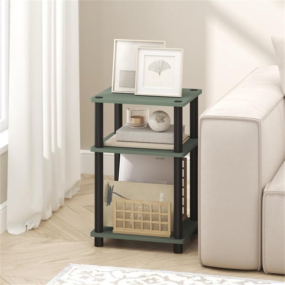 Pemberly Row 3-Tier Open Shelf End Table in Sage Green/Black