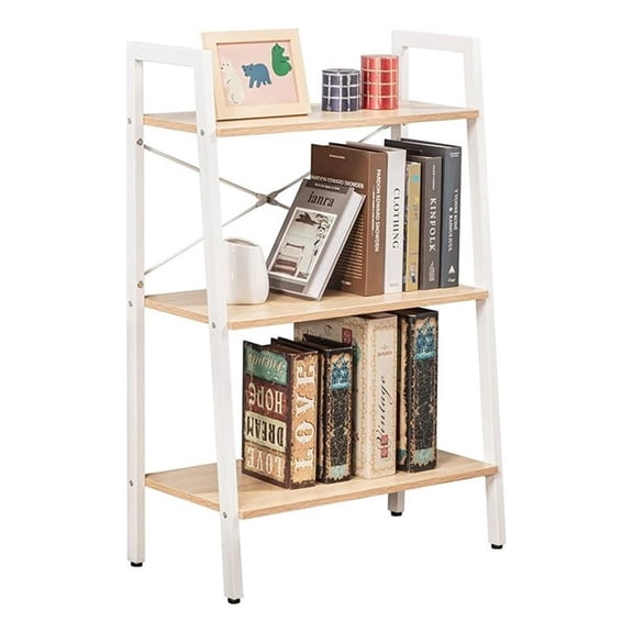 Pemberly Row 3-Tier Wood Display Bookcase with Storage Rack Shelf in Oak/White