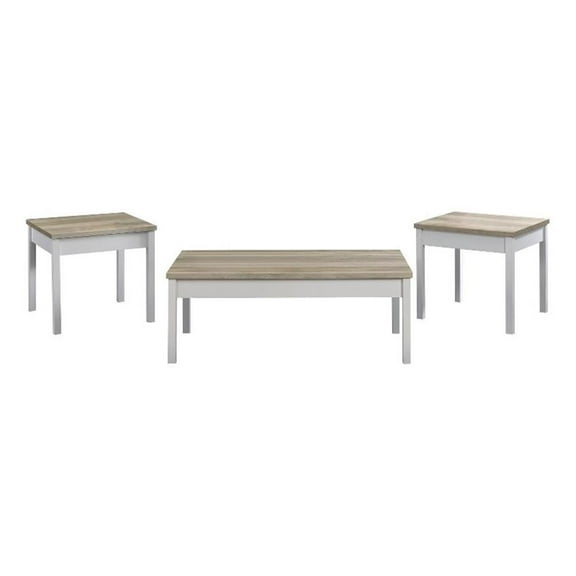 Pemberly Row 3-piece Coastal Wood Coffee Table Set Pine and White