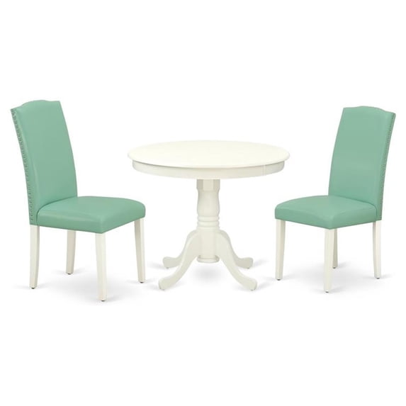 Pemberly Row 3-piece Dining Set with Leather Seat in White/Pond
