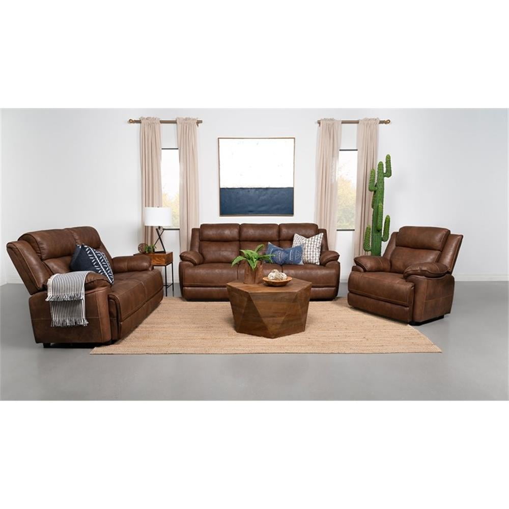 Pemberly Row 3-Piece Dark Brown Faux Leather Sofa Set