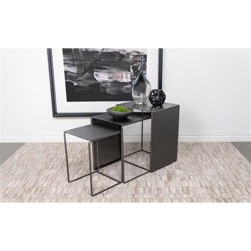 Pemberly Row 3-piece Modern Rectangular Metal Nesting Table Gray ...