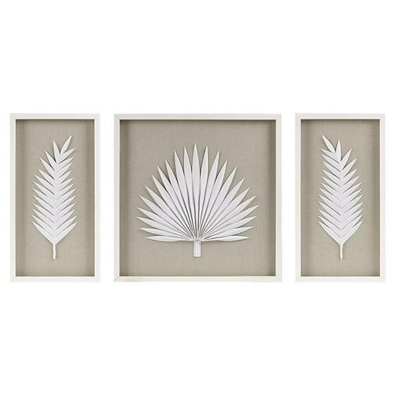 Pemberly Row 3-piece Palm Rice Paper Framed Shadow Box in Off White