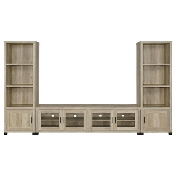 Pemberley Row Wood Antique Pine Entertainment Center Rectangular Clear Tempered Glass 78.75" Unassembled
