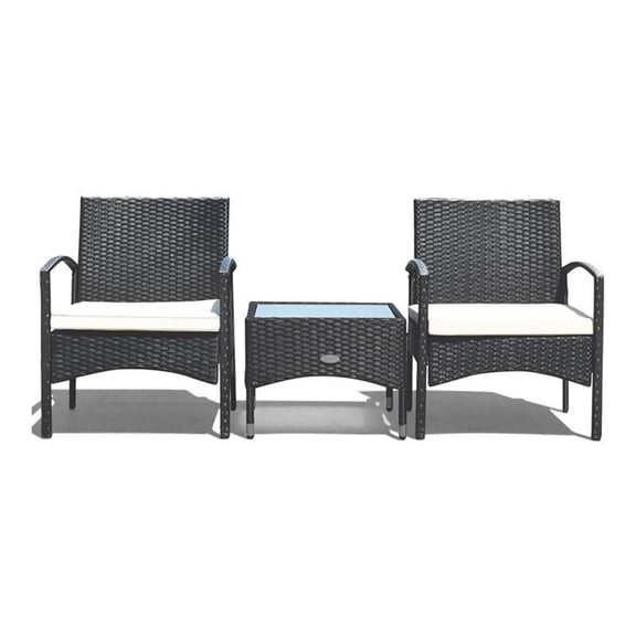 Pemberly Row 3-piece Wicker Patio Furniture Set with Table &amp; 2 Chair in Black