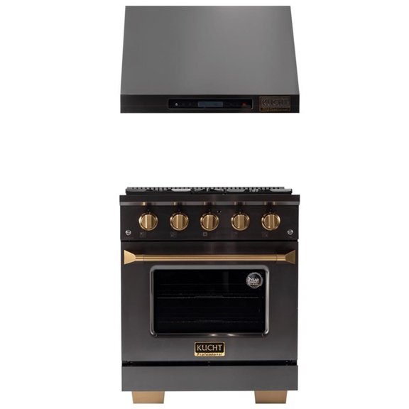 Pemberly Row 30" 4.2. Dual Fuel Range in Titanium & Under Cabinet Range Hood