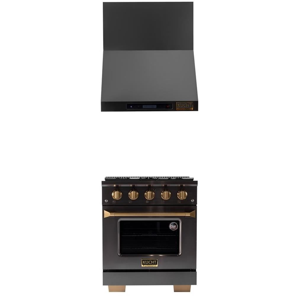 Pemberly Row 30" 4.2 cu Natural Gas Range in Titanium & Wall Mount Range Hood