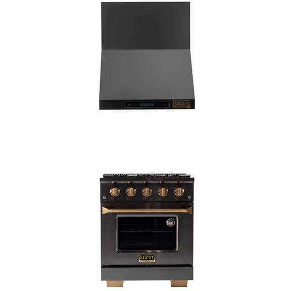 Pemberly Row 30" 4.2 cu Natural Gas Range in Titanium & Wall Mount Range Hood