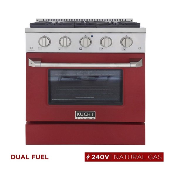 Pemberly Row 30" 4.2 cu. ft. Dual Fuel Range Natural Gas Convection Oven in Red.