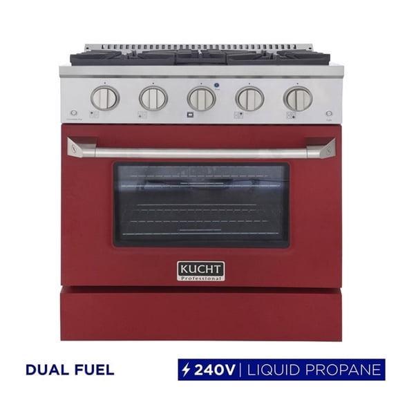 Pemberly Row 30" 4.2 cu. ft. Dual Fuel Range Propane Gas Sealed Burners in Red.