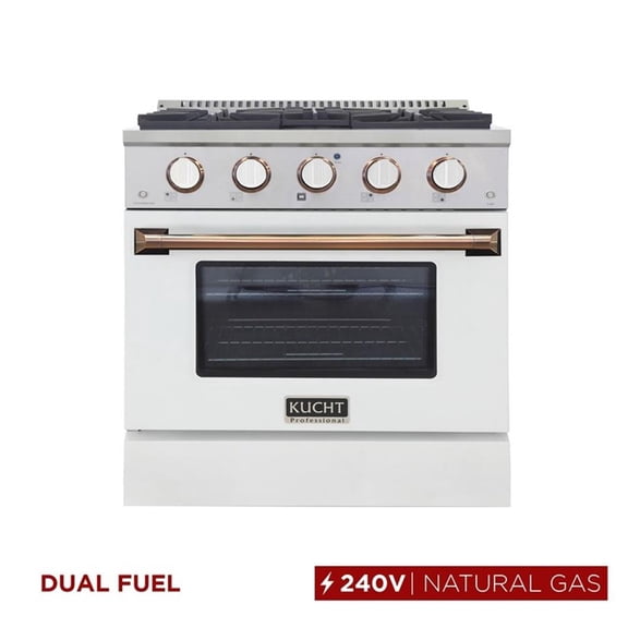 Pemberly Row 30" 4.2cu.ft. Dual Fuel Range Natural Gas-Gold Handle & Ring Knobs