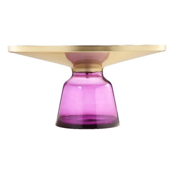 Pemberly Row 30" Coffee Table with Purple Glass Bell Base in Gold Steel