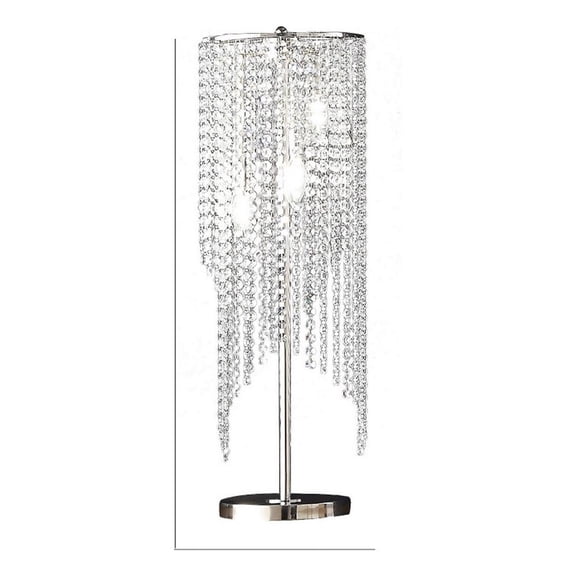 Pemberly Row 30" Crystal Raindrops Table Lamp with Metal Base in Chrome