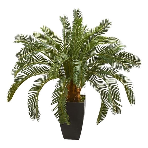 Pemberly Row 30" Cycas Artificial Plant with Textured Trunk in Green/Black