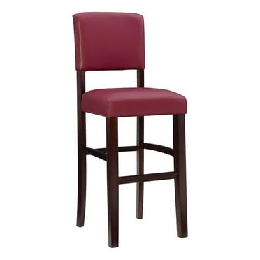 Pemberly Row 30" Faux Leather & Wood Bar Stool in Dark Red/Dark Espresso