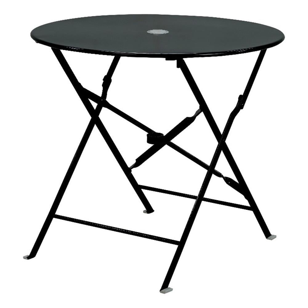30-Inch Round Black Folding Bistro Table With Umbrella Hole - Metal Outdoor Patio Table (No Assembly)-634942