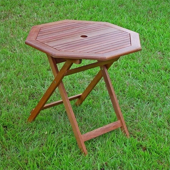 Pemberly Row 30" Folding Patio Table in Stain