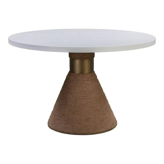 Pemberly Row 30"H Round Rope Acacia Wood Dining Table in White/Brown