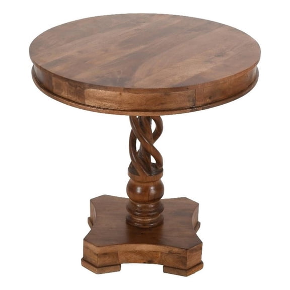 Pemberly Row 30" Handcrafted Round Mango Wood Dinette with Twisted Pedestal Base