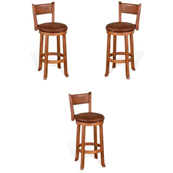 Pemberly Row 30" Mahogany Wood Swivel Barstool in Rustic Oak - Set of 3