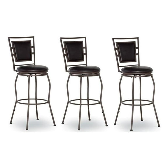 Pemberly Row 30" Metal & Faux Leather Stool in Dark Brown (Set of 3)