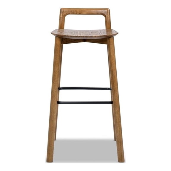 Pemberly Row 30" Minimalist Low Back Wood Barstool in Dark Brown Walnut Ash