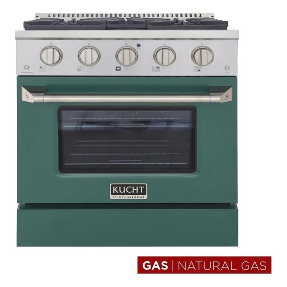 Pemberly Row 30" Modern Stainless Steel Natural Gas Range in Green/Silver
