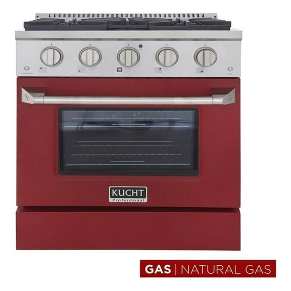 Pemberly Row 30" Modern Stainless Steel Natural Gas Range in Red/Silver