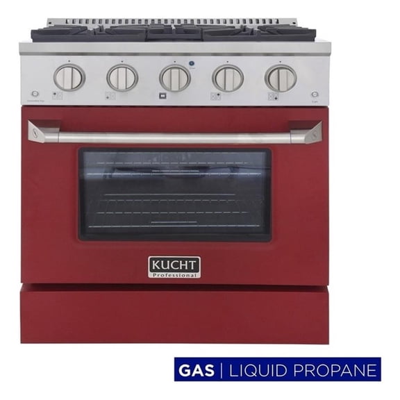 Pemberly Row 30" Modern Stainless Steel Propane Gas Range in Red/Silver