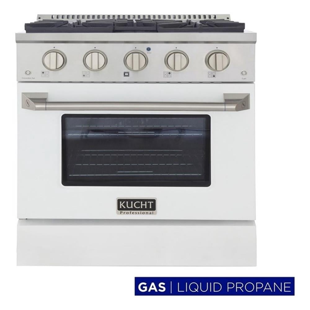 Pemberly Row 30" Modern Stainless Steel Propane Gas Range in White/Silver