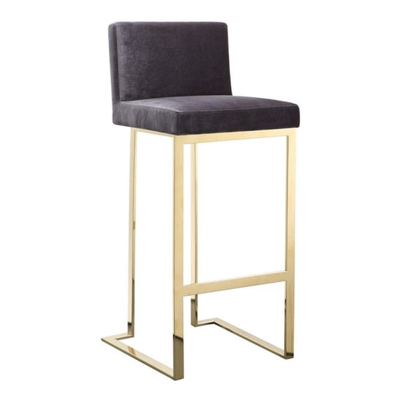 Pemberly Row 30" Modern Velvet & Polished Steel Bar Stool in Gray/Gold