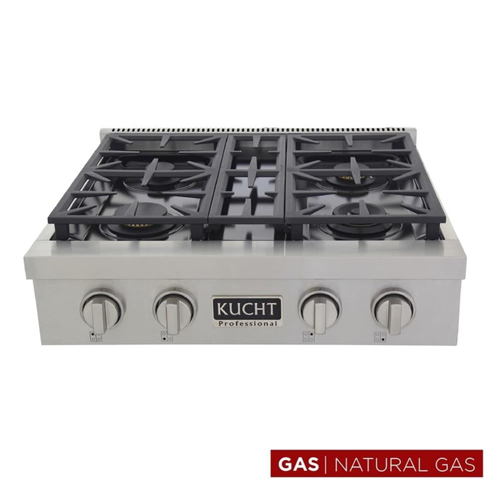 Pemberly Row 30" Natural Gas Range Top Sealed Burners Steel Classic Silver Knobs