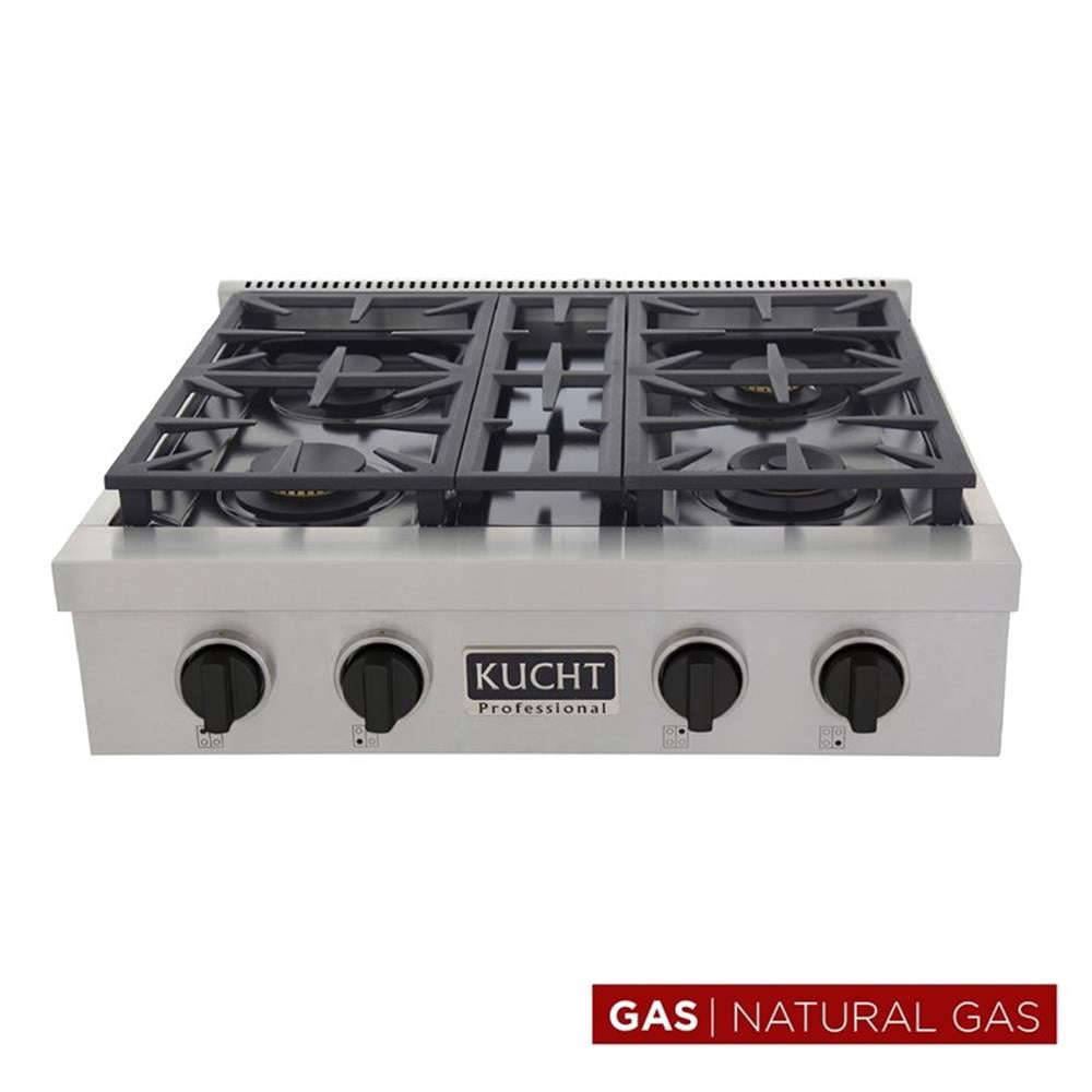 Pemberly Row 30" Natural Gas Range Top in Steel with Tuxedo Black Knobs