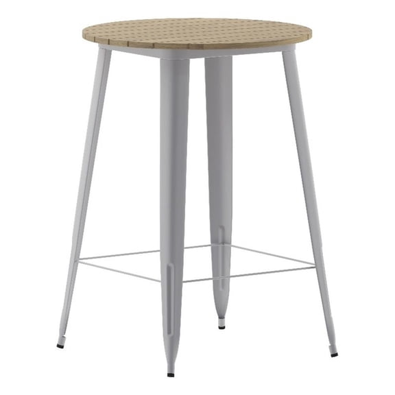 Pemberly Row 30" Poly Bar Top Restaurant Table with Steel Frame in Brown/Silver
