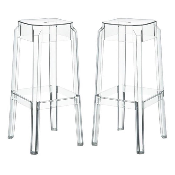 Pemberly Row 30" Polycarbonate Bar Stool in Clear Transparent - Set of 2
