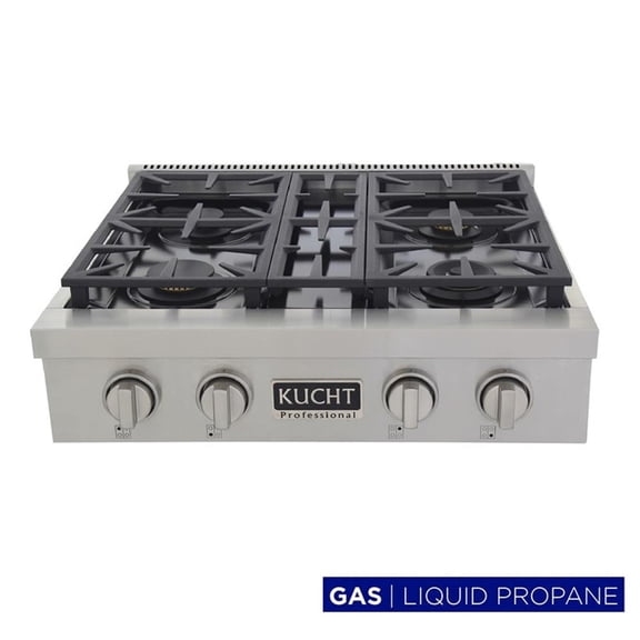 Pemberly Row 30" Propane Gas Range Top in Steel with Classic Silver Knobs