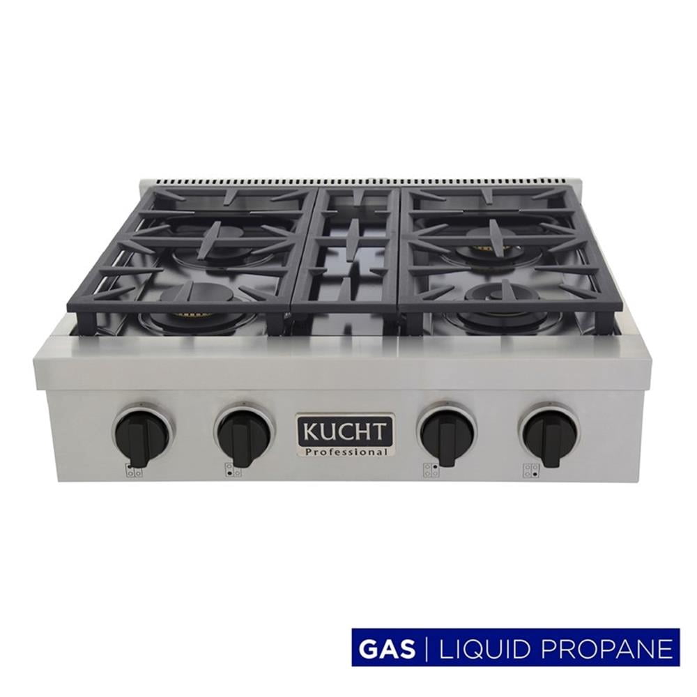 Pemberly Row 30" Propane Gas Range Top in Steel with Tuxedo Black Knobs