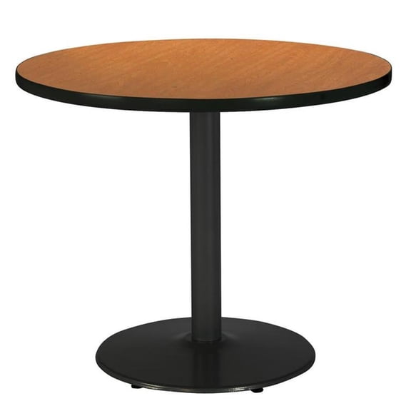 Pemberly Row 30" Round Breakroom Table with Medium Oak Top Round Black Base