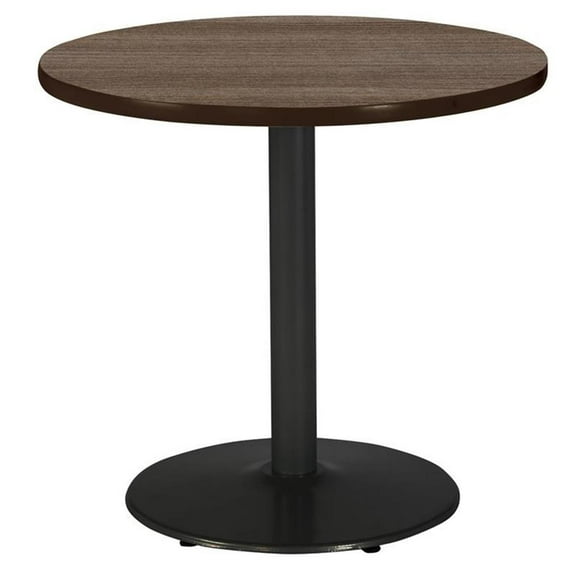 Pemberly Row 30" Round Breakroom Table with Teak Round Black Base Counter Height