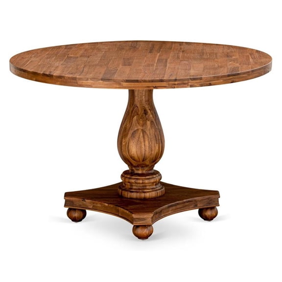 Pemberly Row 30" Round Pedestal Dining Table in Walnut Wood Finish