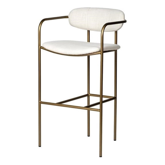 Pemberly Row 30" Seat Height Cream Seat Gold Metal Base Stool