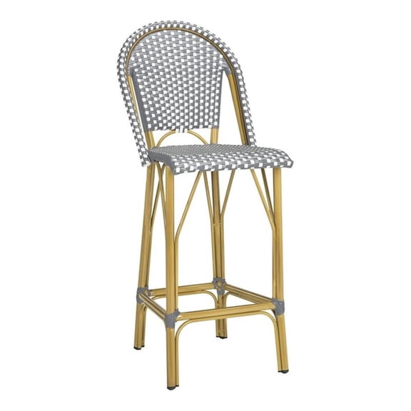 Pemberly Row 30" Stackable Wicker/Rattan Bistro Bar Stool in Gray/White