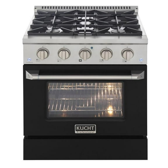 Pemberly Row 30" Stainless Steel Natural Gas Range in Black and Silver