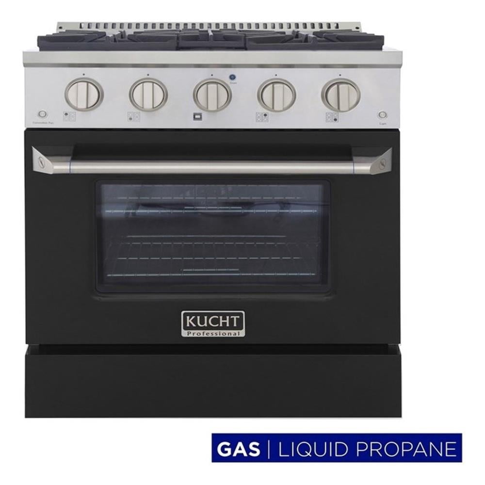 Pemberly Row 30" Stainless Steel Propane Gas Range in Black/Silver