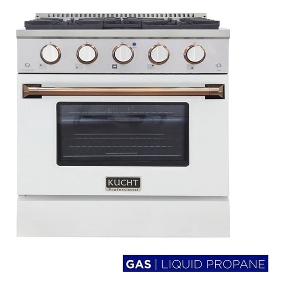 Pemberly Row 30" Stainless Steel Propane Gas Range in Gold/ White/Silver