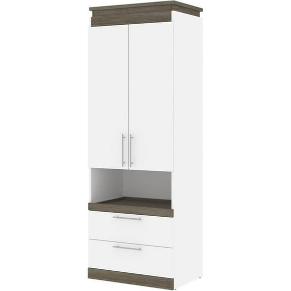 Pemberly Row 30" Storage Cabinet with Pull-Out Shelf in White and Walnut Gray