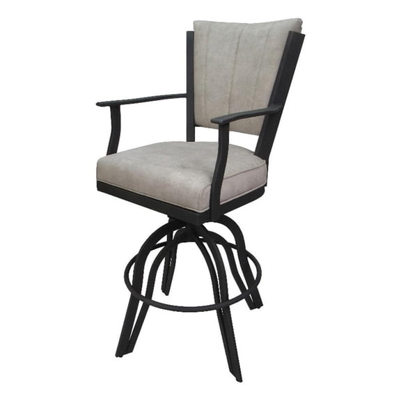 Pemberly Row 30" Swivel Metal Bar Stool-Outlier Stucco Beige Fabric-Gray Frame